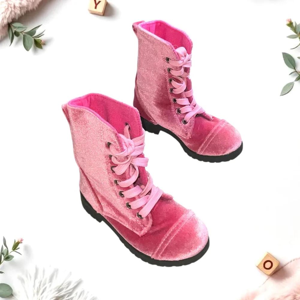Blue Suede Shoes Pink Suede Look Fabric Mid Calf Lace-Up Boots Toddler Girls 6
